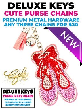 DeLuxe Keys Rhinestone Keychain/Purse Chain-Pink Ballet Slippers